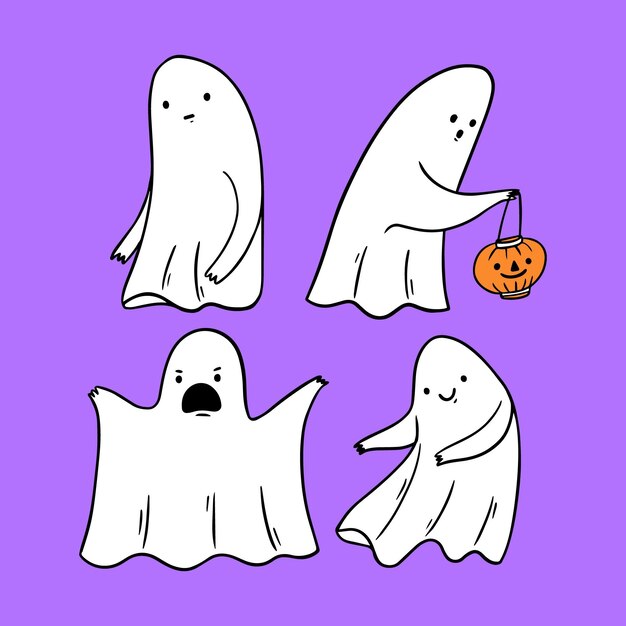 Hand drawn design halloween ghost set