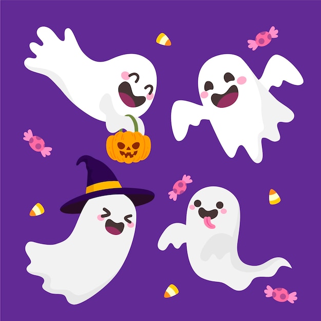 Hand drawn design halloween ghosts