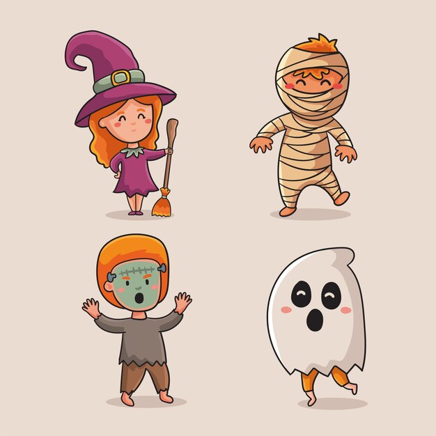 Hand drawn design halloween kid collection