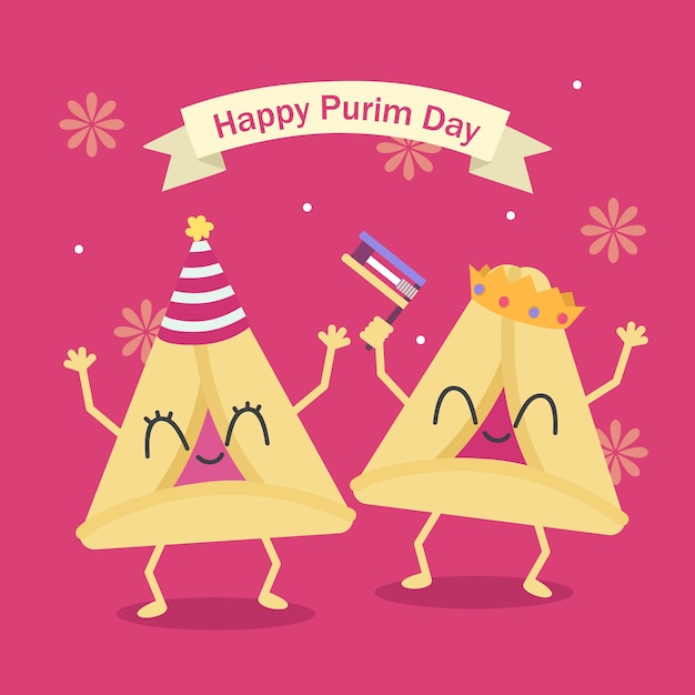 Hand drawn design happy purim day