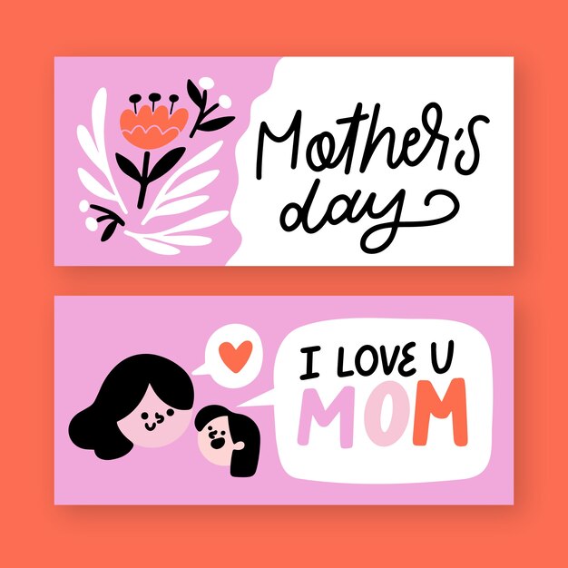 Hand drawn design mother's day banners