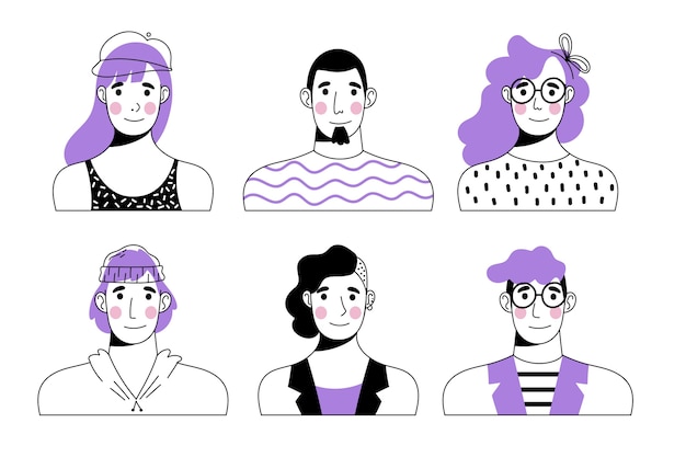 Hand drawn design people avatars set