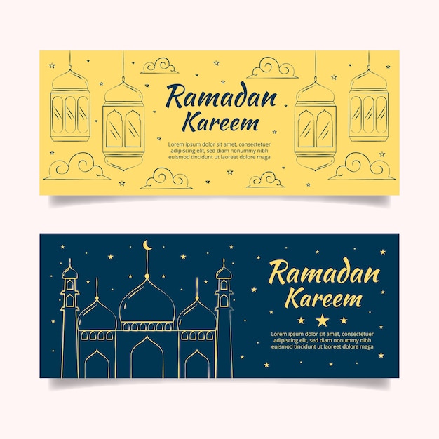 Hand drawn design ramadan banners