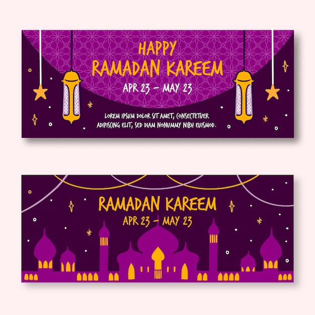 Бесплатное векторное изображение Ручной обращается дизайн рамадана баннеры