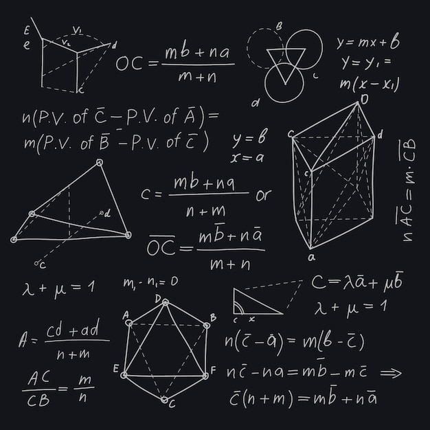 Formule scientifiche di progettazione disegnata a mano