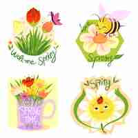 Free vector hand drawn design spring label collection