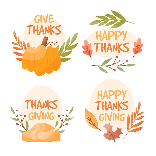 Free vector hand drawn design thanksgiving labels