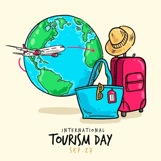 Free vector hand drawn design tourism day event