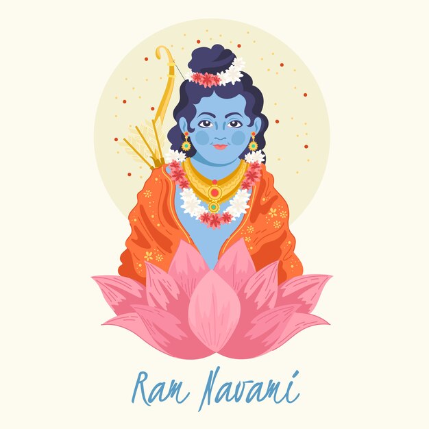 Free vector hand drawn design with ram navami