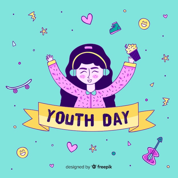 Hand drawn design youth day background