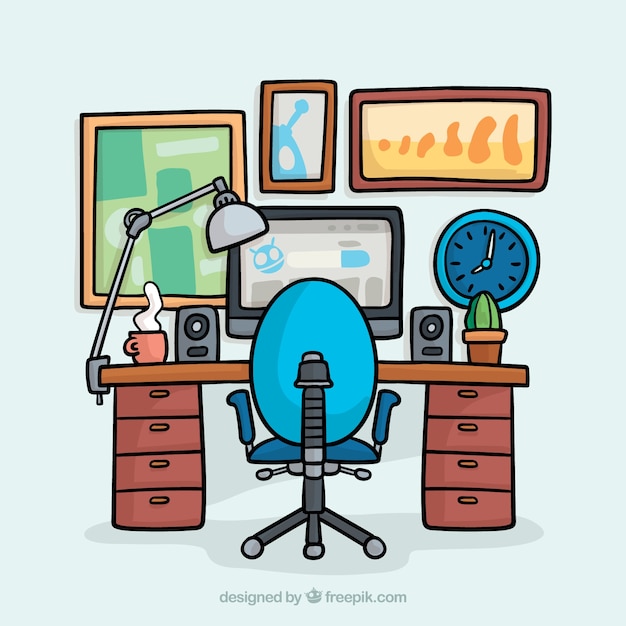 Free vector hand drawn desk and chair