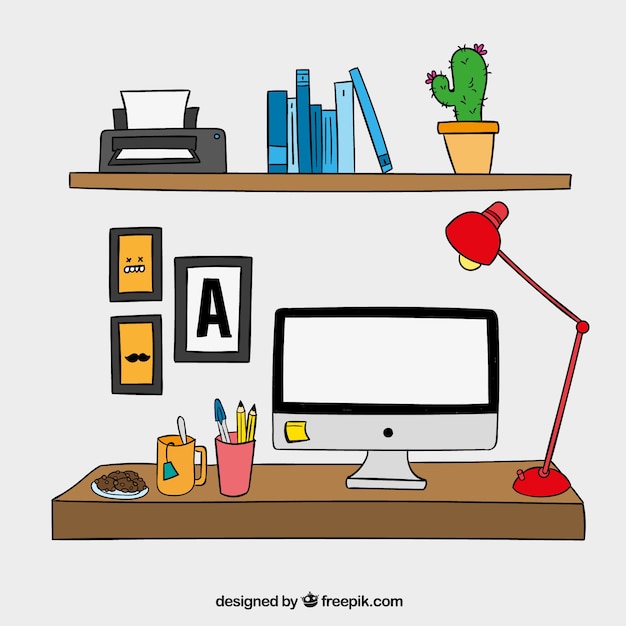 рисованной рабочий стол с компьютером