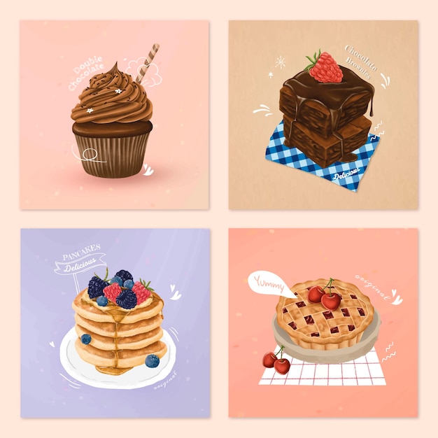 Hand drawn dessert collection vector