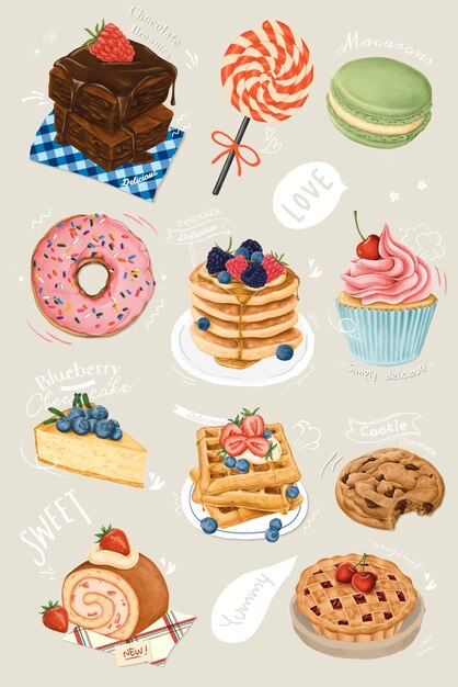 Free Vector hand drawn dessert collection vector