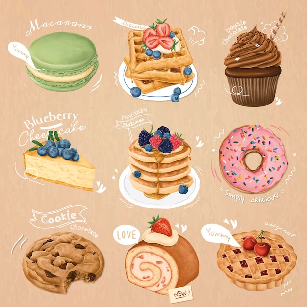 Free Vector hand drawn dessert collection