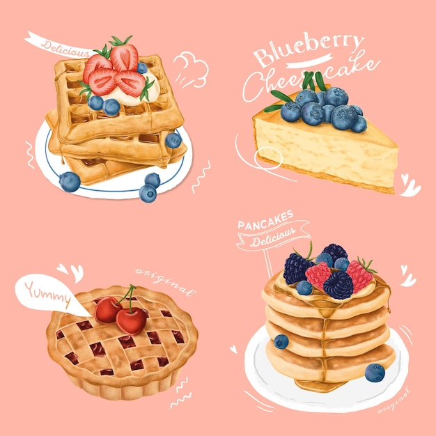 Collezione di dessert disegnati a mano