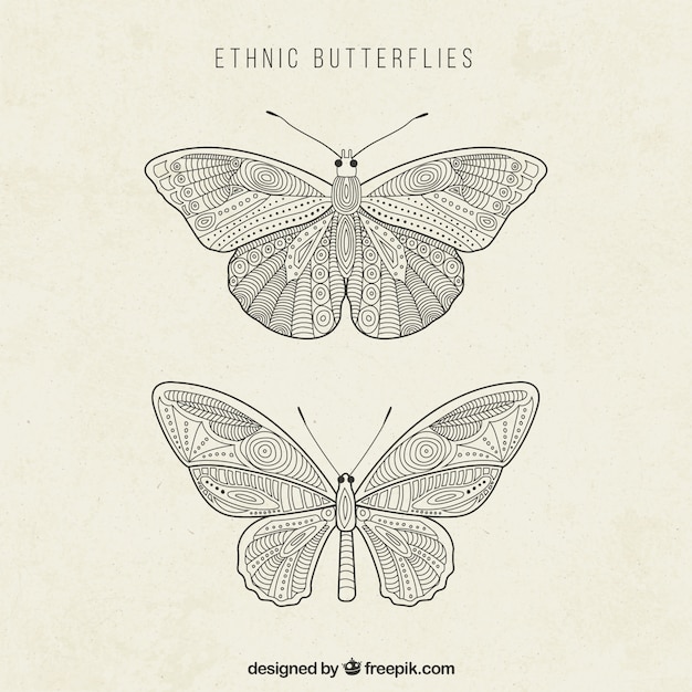 Free vector hand drawn detailed ethnic butterflies