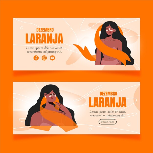 Hand drawn dezembro laranja banners set