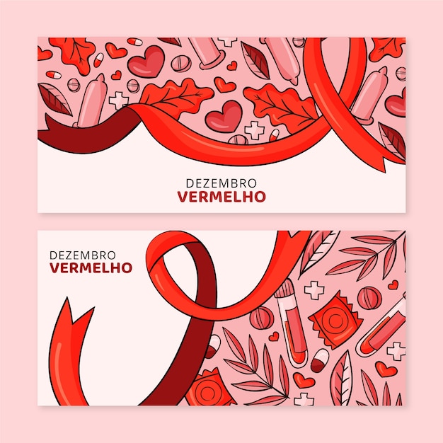 Free vector hand drawn dezembro vermelho horizontal banners set