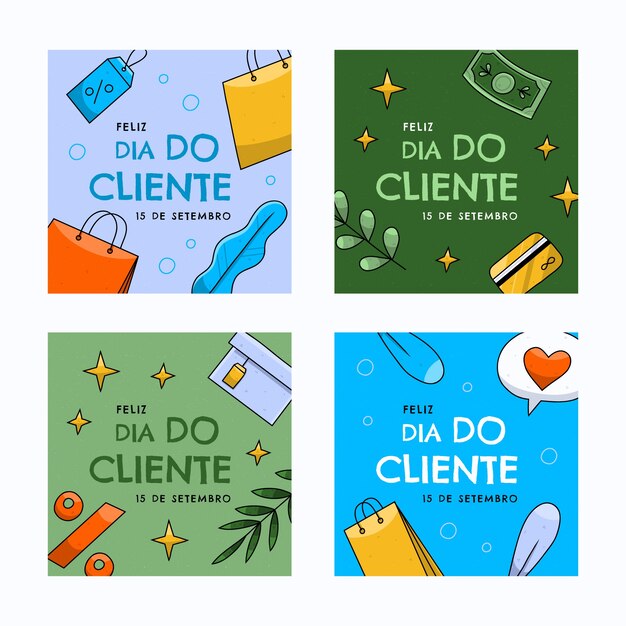 Collezione di post instagram dia do cliente disegnati a mano