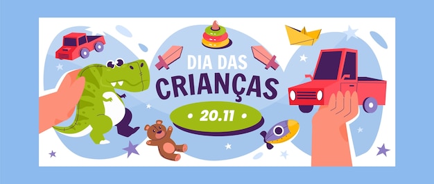 Нарисованный вручную шаблон горизонтального баннера dia das criancas