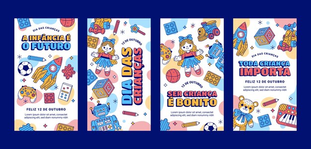 hand drawn dia das criancas instagram stories collection