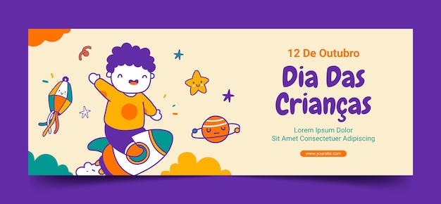 Hand drawn dia das criancas social media cover template