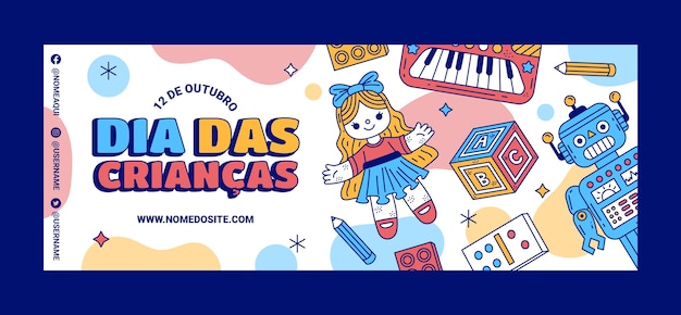手描きのdia das criancasソーシャルメディアの表紙のテンプレート