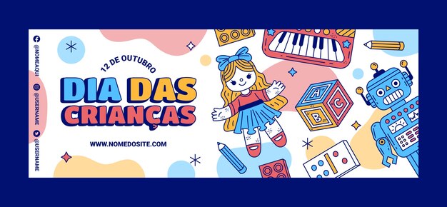 hand drawn dia das criancas social media cover template