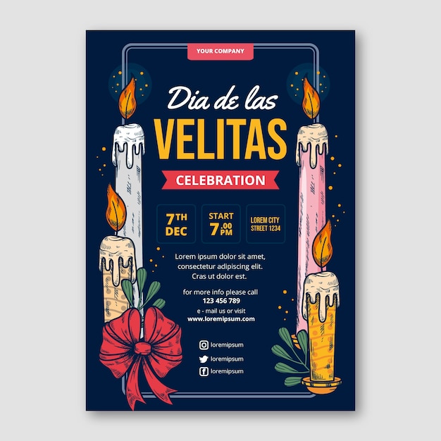 손으로 그린 dia de las velitas 세로 포스터 템플릿