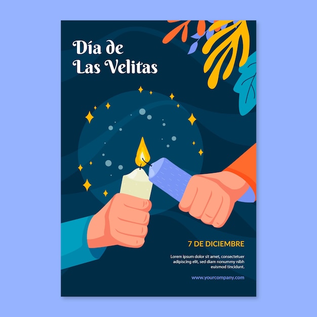 Vettore gratuito modello di poster verticale dia de las velitas disegnato a mano