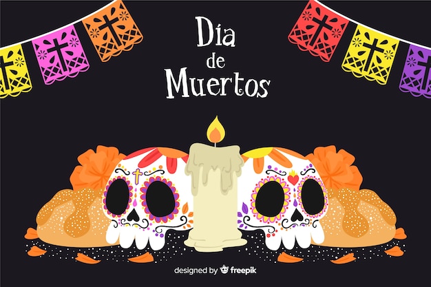 Vettore gratuito sfondo di dia de muertos disegnato a mano