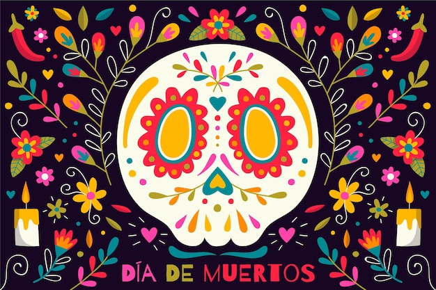 Vettore gratuito sfondo dia de muertos disegnato a mano