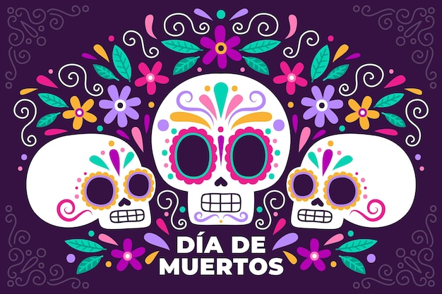 Vettore gratuito sfondo dia de muertos disegnato a mano