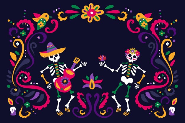 Hand drawn dia de muertos background