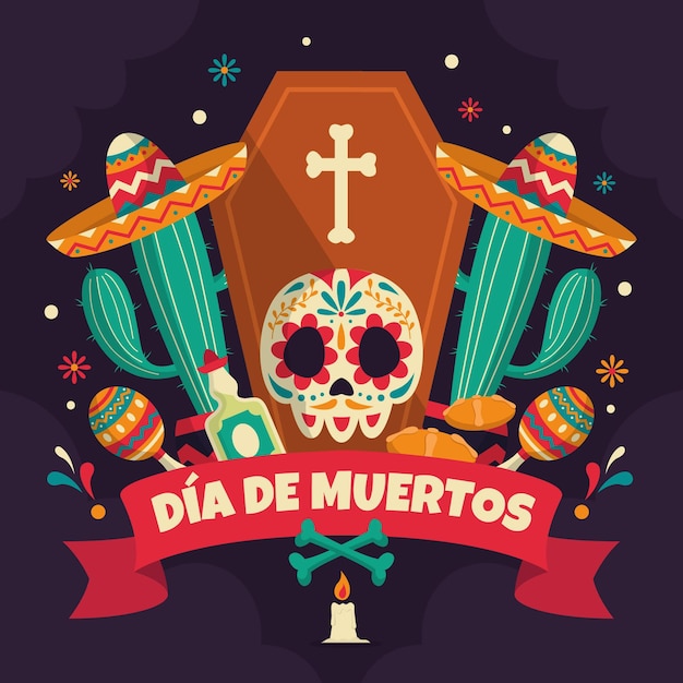 Hand drawn dia de muertos background