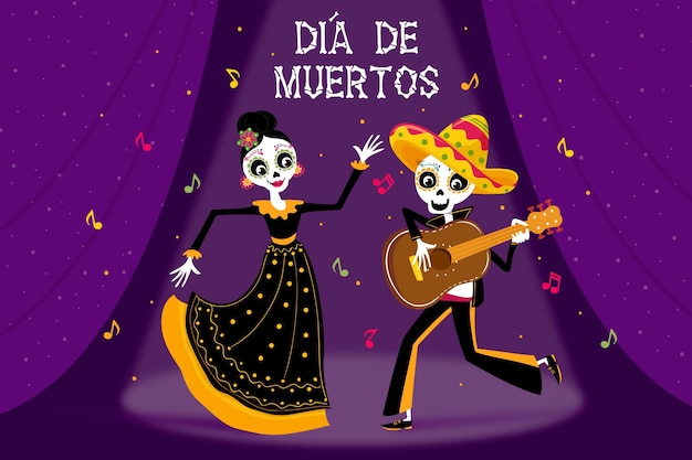 Hand drawn dia de muertos background