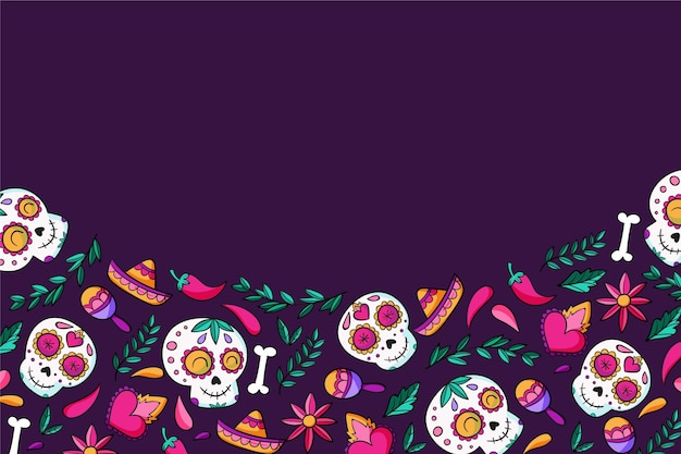 무료 벡터 손으로 그린 dia de muertos 배경