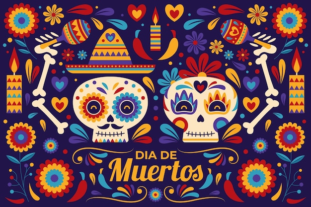 Hand drawn dia de muertos background