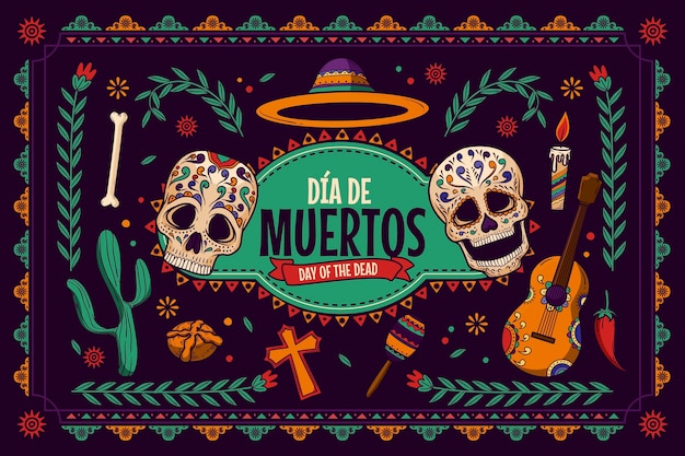 손으로 그린 día de muertos 배경