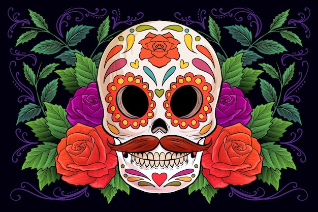 Hand drawn dia de muertos background