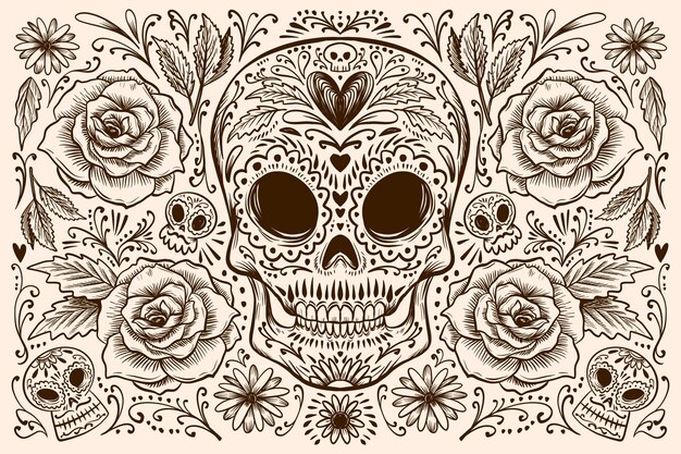 Hand drawn dia de muertos background