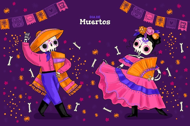 손으로 그린 día de muertos 배경