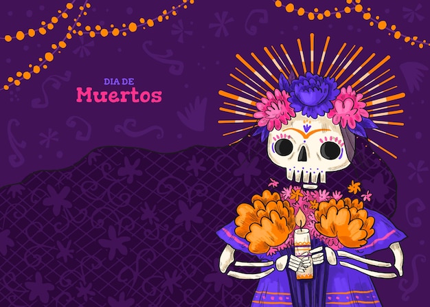 Free vector hand drawn dia de muertos background