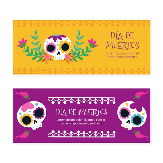 손으로 그린 dia de muertos 배너 모음