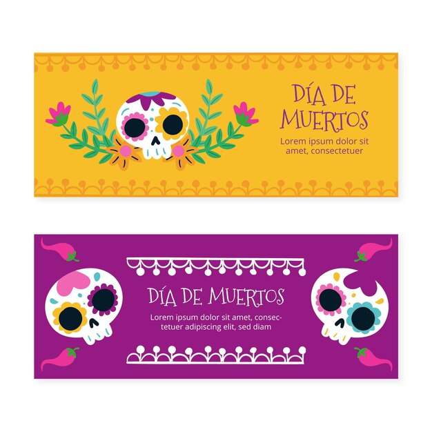 손으로 그린 dia de muertos 배너 모음