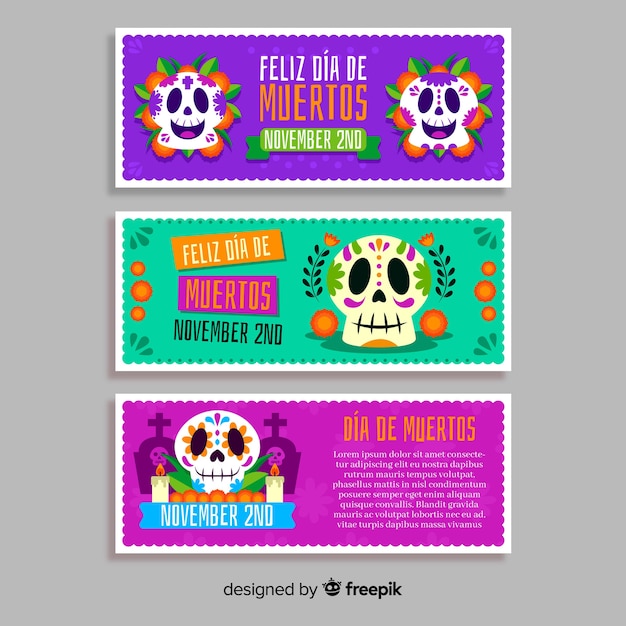 Modello di banner día de muertos disegnati a mano