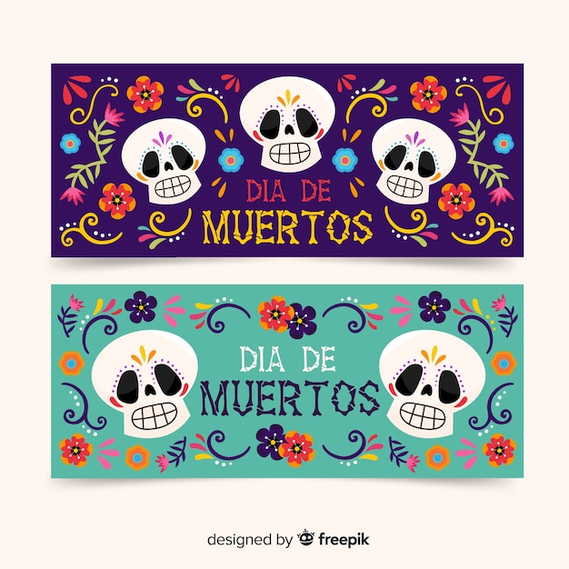 Free vector hand drawn día de muertos banners template