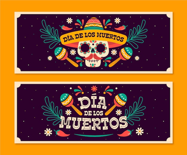 Modello di banner dia de muertos disegnato a mano