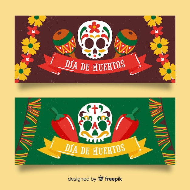 Banner di día de muertos disegnati a mano